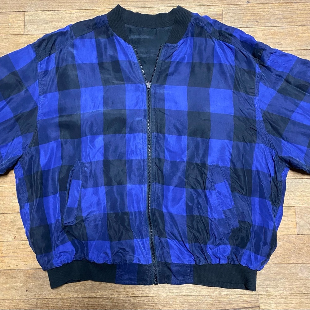 Blue and Black Plaid Bomber Jacket - Picture 3 of 11